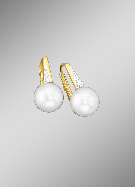 mit Perlen - Ohrringe mit Brillanten und Süßwasser-Zuchtperlen, in Farbe  Ansicht 1