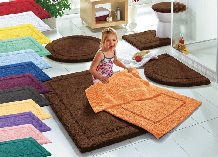 Badgarnituren - Bad-Wendegarnitur aus 100% Baumwolle, in Größe 100 (Vorleger halbrund, 50x 80 cm) bis 110 (Hänge WC Garnitur, 2-teilig), in Farbe GELB Ansicht 13