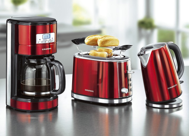 Kaffeemaschinen - Grundig Frühstücksserie aus hochwertig lackiertem Edelstahl, in Farbe ROT, in Ausführung Wasserkocher