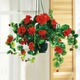 Gartendekoration - Geranien-Hängeampel mit täuschend echt wirkenden Geranien, in Farbe PINK – Farbe ROT – Ansicht 1