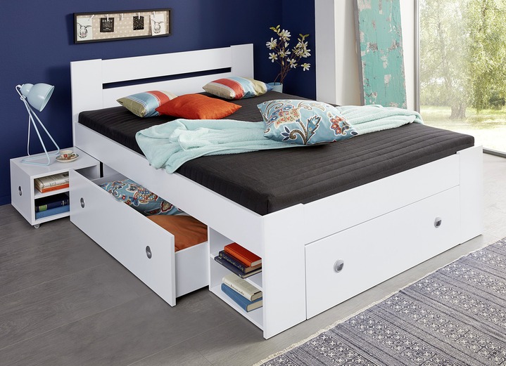 Betten - Futonbett mit einschiebbaren Nachtkonsolen, in Farbe WEISS, in Ausführung Futonbett, ohne Rollrost und Matratze