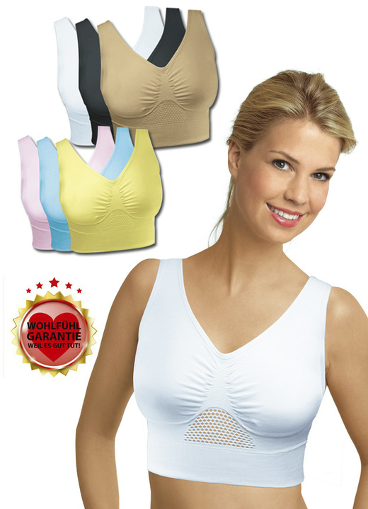 Aktiv- und Sportmode - Dreierpack Sport-BH „Sporty“ Ansicht 4 Aktiv- und Sportmode - Dreierpack Sport-BH „Sporty“, in Größe 3XL bis XXL, in Farbe WEISS-ANTHRA-BEERE Ansicht 4