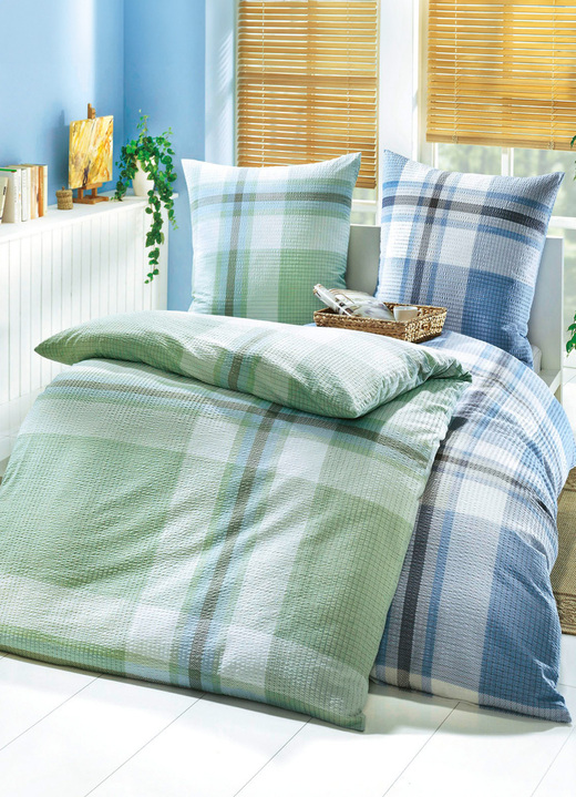 Bettwäschegarnituren - Bügelfreie Bettwäsche-Garnitur aus dem Hause Biberna, in Größe 112 (80/80 cm + 135/200 cm) bis 115 (80/80 cm + 155/220 cm), in Farbe GRÜN Ansicht 1
