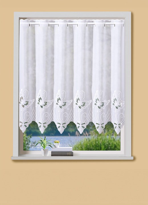 Traum in Weiß - Hochwertiger Kurzstore mit Plauener Stickerei, in Größe 790 (45x148 cm) bis 894 (100x150 cm), in Farbe WEISS Ansicht 1