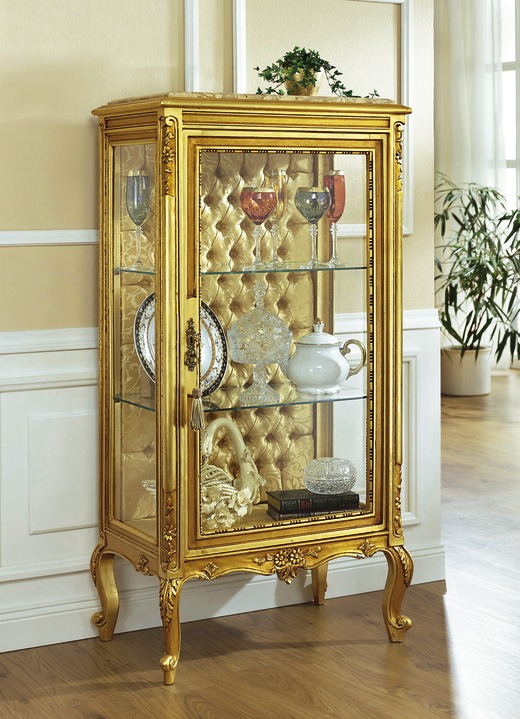 Vitrinen & Highboards - Vitrine mit Marmorplatte und echter Blattgold-Auflage, in Farbe GOLD