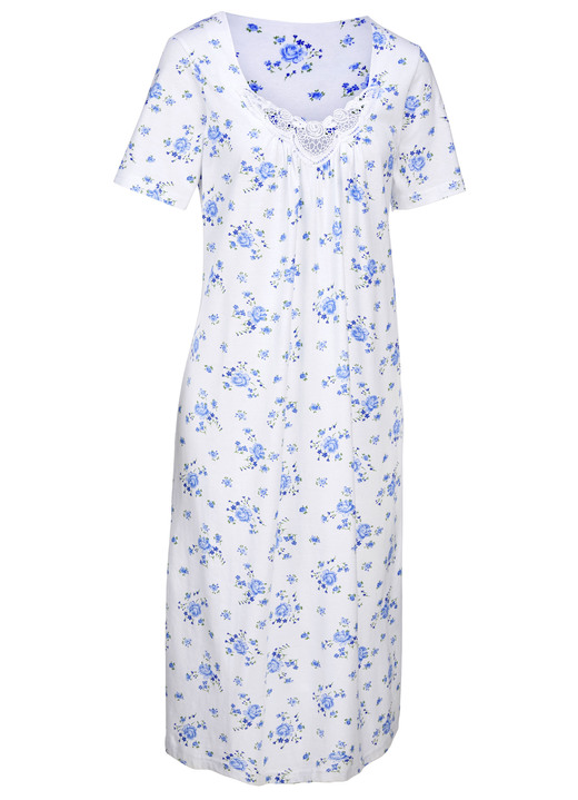 Nachthemden - Zweierpack Nachthemden mit Rundhals und Alloverdessin, in Größe 038 bis 060, in Farbe 1X WEISS-ROYALBLAU, 1X WEISS-APFELGRÜN Ansicht 5