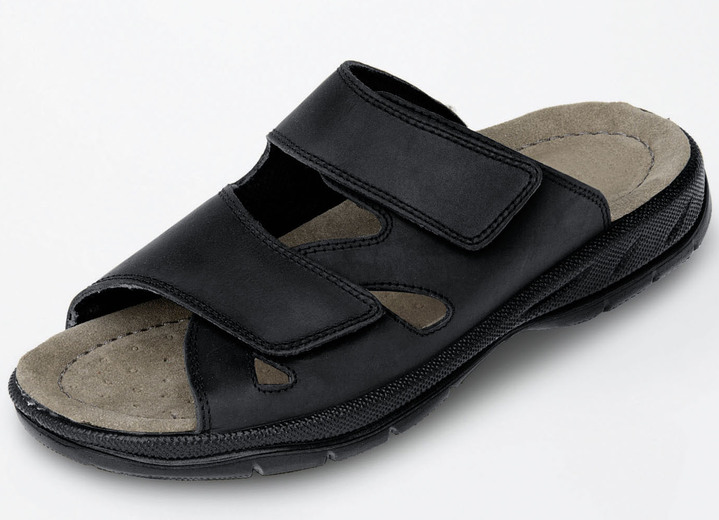- Pantolette aus gefettetem, schattiertem Rindleder, in Größe 039 bis 046, in Farbe SCHWARZ
