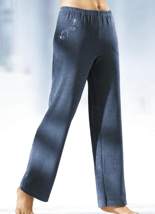 Freizeithosen - Hose mit hübscher Schmucksteinzier Freizeithosen - Hose mit hübscher Schmucksteinzier, in Größe 018 bis 056, in Farbe JEANSBLAU