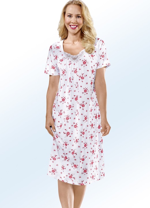 Nachthemden - Zweierpack Nachthemden mit Rundhals und Alloverdessin, in Größe 038 bis 060, in Farbe 1X WEISS-ROYALBLAU, 1X WEISS-APFELGRÜN Ansicht 4