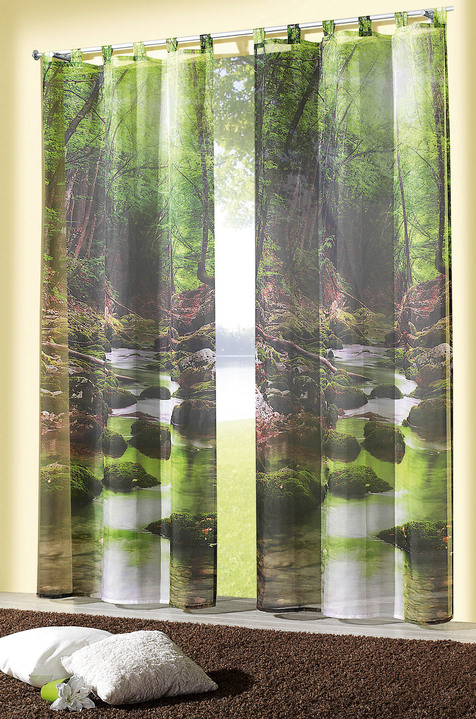 Modern - Übergardine Waldbach mit Schlaufen oder Universalschienenband, in Größe 365 (H145xB120 cm) bis 572 (H245xB120 cm), in Farbe , in Ausführung Mit Schlaufen