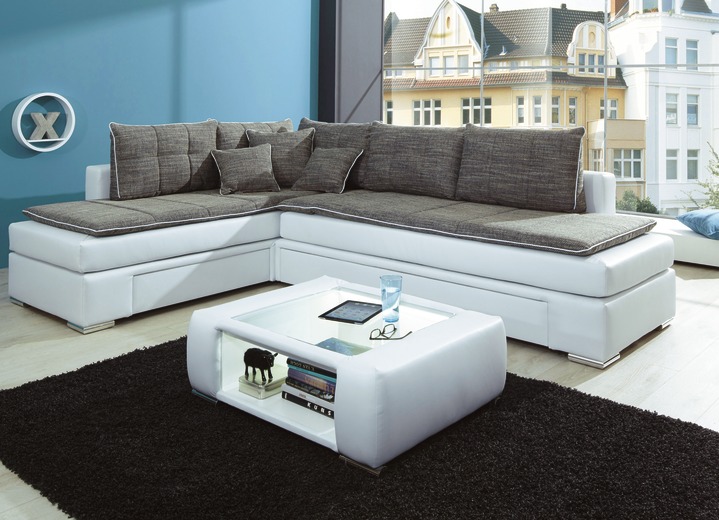 Polstermöbel - Boxspring Funktions-Ecke mit Topper, in Farbe WEISS-GRAU Ansicht 1
