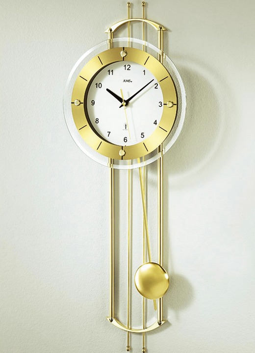 Uhren - Wanduhr mit Funkuhrwerk und Metallpendel, in Farbe GOLD Ansicht 1