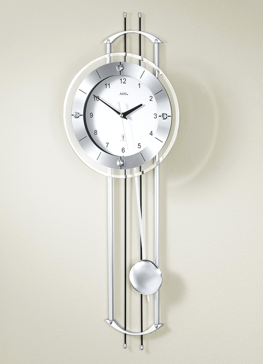 Uhren - Wanduhr mit Funkuhrwerk und Metallpendel, in Farbe SILBER Ansicht 1