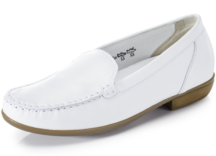 Komfortschuhe - Waldläufer Mokassin-Slipper aus edlem Rind-Nappaleder, in Größe 4 1/2 bis 9, in Farbe ALTSILBER Ansicht 2