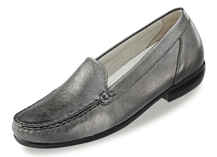 Komfortschuhe - Waldläufer Mokassin-Slipper aus edlem Rind-Nappaleder Komfortschuhe - Waldläufer Mokassin-Slipper aus edlem Rind-Nappaleder, in Größe 4 1/2 bis 9, in Farbe ALTSILBER