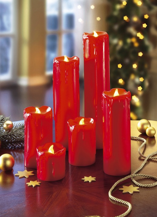 Weihnachtliche Dekorationen - LED-Echtwachskerzen, 6er-Set, in Farbe ROT Ansicht 1