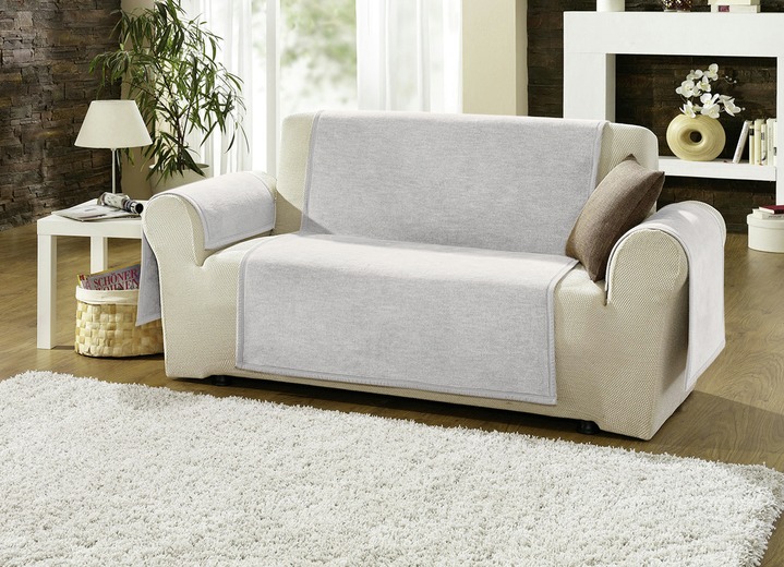 Sessel- & Sofaüberwürfe - Sessel-,Couch- und Armlehnenschoner mit Veloursbandeinfassung, in Größe 102 (Sesselschoner, 50x200 cm) bis 900 (2x 50x200 cm + 2x 50x75 cm), in Farbe SAND Ansicht 4