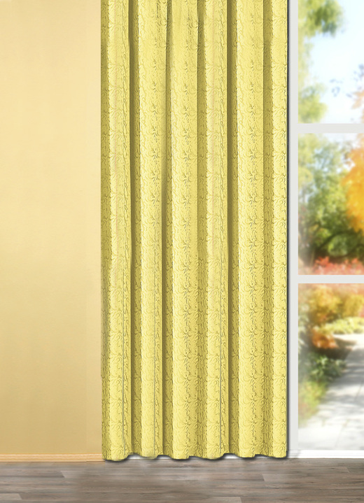 Klassisch - Leicht glänzende Übergardine, in Größe 358 (H145xB140 cm) bis 456 (H245xB140 cm), in Farbe GELB, in Ausführung Mit Universalschienenband Ansicht 1