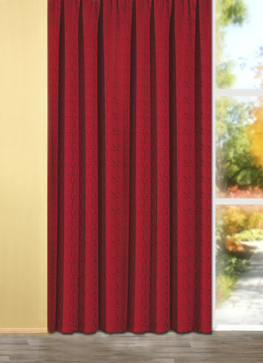 Klassisch - Leicht glänzende Übergardine, in Größe 358 (H145xB140 cm) bis 456 (H245xB140 cm), in Farbe ROT, in Ausführung mit Universalschienenband Ansicht 1
