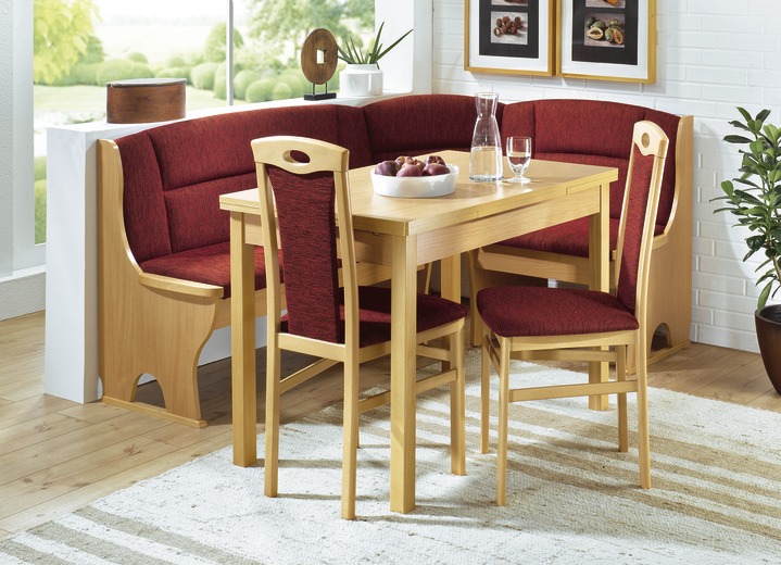 Essgruppen - Elegante Eckbankgruppen mit robuster, pflegeleichter Melamin-Oberfläche, in Farbe BORDEAUX, in Ausführung Eckbankgruppe, 4-teilig, groß Ansicht 1