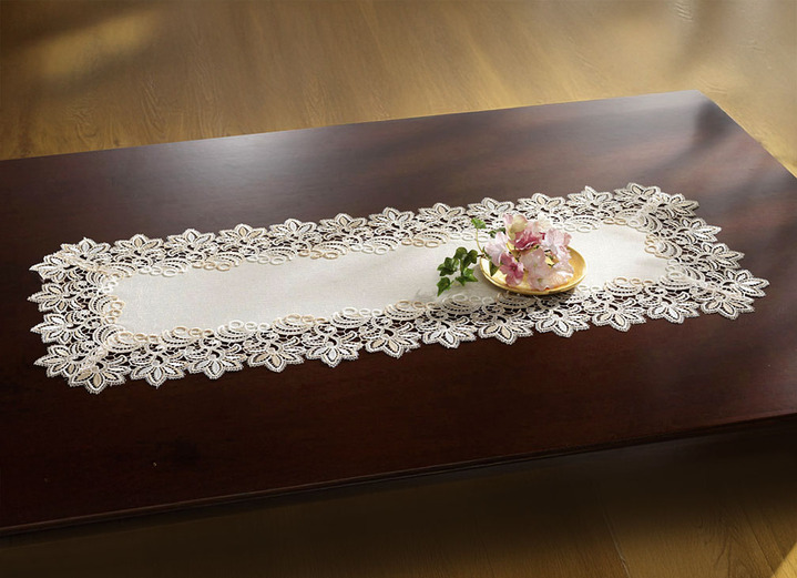 Tischdecken - Elegante Raumdekoration mit 2-farbiger Makramee-Spitze, in Größe 100 (Läufer, 30x 60 cm) bis 404 (Kissenhülle, 40x 40 cm), in Farbe CREME Ansicht 5