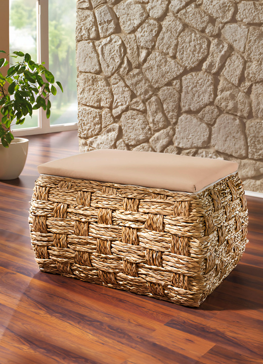 Kleinmöbel - Sitztruhe aus Naturfaser in raffinierter Flechtart, in Farbe BEIGE-NATUR, in Ausführung Sitztruhe, quadratisch Ansicht 3