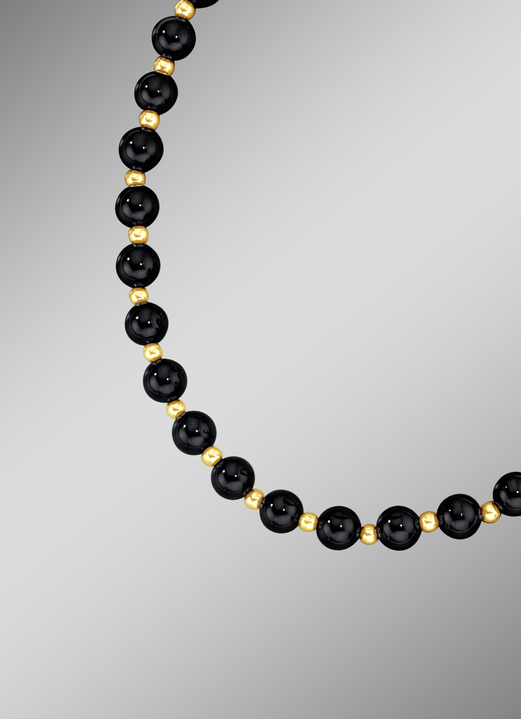 mit Edelsteinen - Halskette mit Kugeln in echt Onyx und echt Gold, in Farbe  Ansicht 1