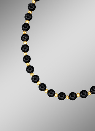 Halskette mit Kugeln in echt Onyx und echt Gold