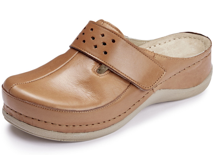 Komfortschuhe - ELENA EDEN Clog mit Klettverschluss, in Größe 036 bis 041, in Farbe COGNAC Ansicht 1