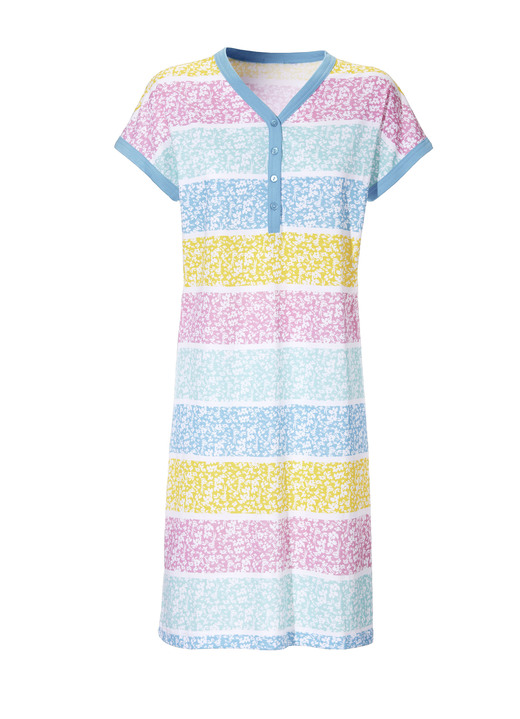 Nachthemden - Nachthemd, Kurzarm mit Knopfleiste, in Größe 036 bis 052, in Farbe TÜRKIS-BUNT Ansicht 2