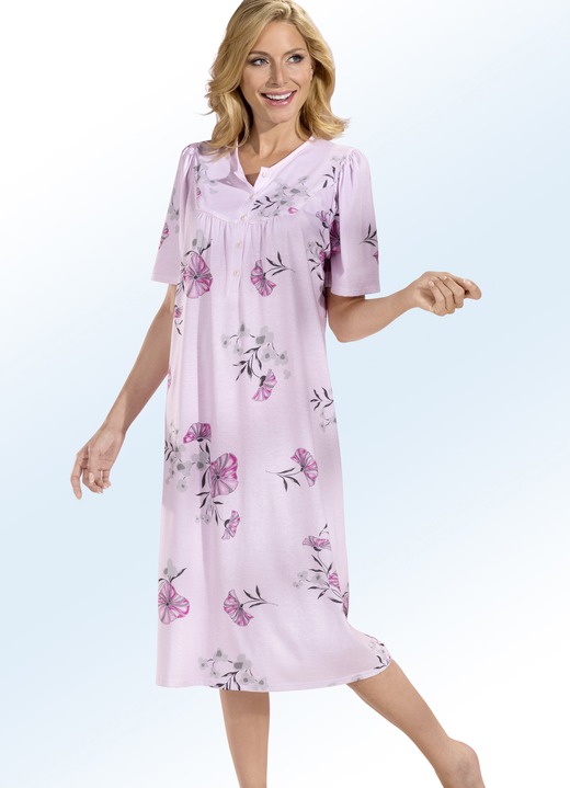 Nachthemden - Nachthemd, Kurzarm mit Knopfleiste Ansicht 2 Nachthemden - Nachthemd, Kurzarm mit Knopfleiste, in Größe 040 bis 060, in Farbe GRÜN-BUNT Ansicht 2