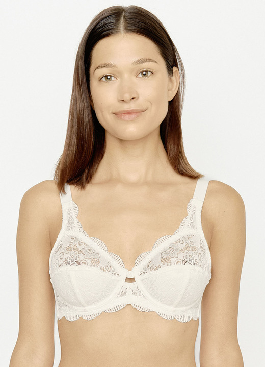 BHs - Susa Bügel-BH mit zauberhafter Elastikspitze, in Größe 075 bis 110, in Cup E, in Farbe WEISS Ansicht 9