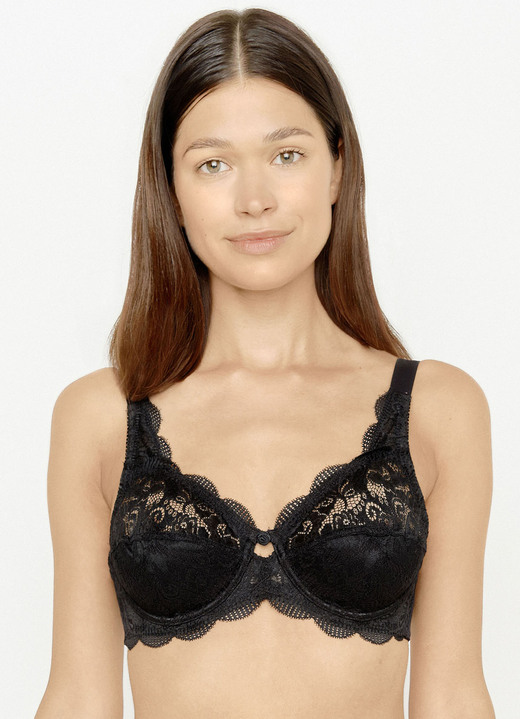 BHs - Susa Bügel-BH mit zauberhafter Elastikspitze, in Größe 075 bis 110, in Cup E, in Farbe WEISS Ansicht 3