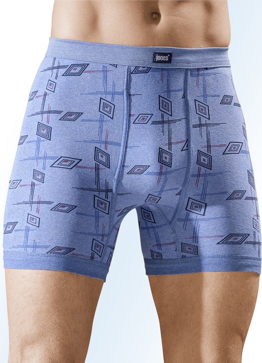Unterwäsche - Viererpack Unterhosen aus Feinripp mit Eingriff, in Größe 005 bis 014, in Farbe 2X JEANSBLAU MELIERT-BUNT, 2X HELLGRAU MELIERT-BUNT