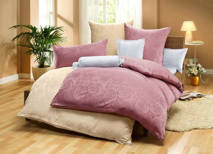 Bettwäschegarnituren - Hochwertige Damast-Bettwäsche, in Größe 112 (80/80 cm + 135/200 cm) bis 123 (Kissenbezug, 40/40 cm), in Farbe CHAMPAGNER Ansicht 2