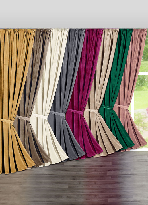 Klassisch - Verdunkelungsschal in edler Samtoptik, in Größe 364 (H150xB135 cm) bis 899 (2er-Pack Raffhalter, 80 cm), in Farbe BEIGE