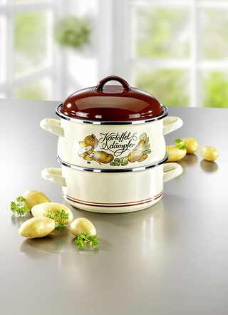 Töpfe, Pfannen & Bräter - Kartoffeldämpfer aus emailliertem Stahlblech, in Farbe BEIGE