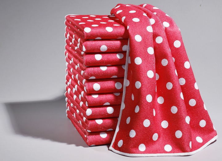Reinigungshelfer & Reinigungsmittel - Mikrofaser-Geschirrtücher-Set, 10-teilig, in Farbe ROT/WEISS PUNKTE Ansicht 2