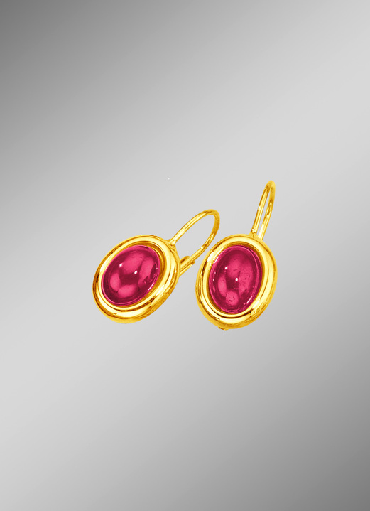mit Edelsteinen - Ohrringe mit echten Rubinen im Cabochonschliff, in Farbe