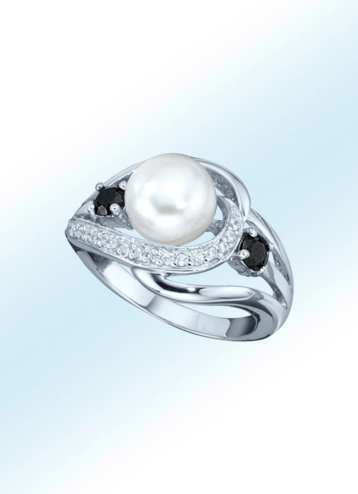 Ringe - Damenring mit synthetischen Zirkonia und Süßwassser-Zuchtperle, in Größe 160 bis 220, in Farbe