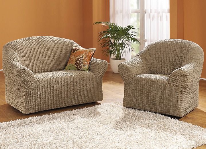Sessel- & Sofaüberwürfe - Bi-elastische Stretchbezüge, in Größe 101 (Sesselbezug) bis 106 (Stuhlbezug), in Farbe NATUR Ansicht 1
