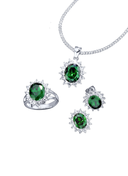 Damen-Modeschmuck - Schmuck-Set, 4-teilig mit Weißgoldauflage, in Größe L bis S, in Farbe SAFIRBLAU Ansicht 8