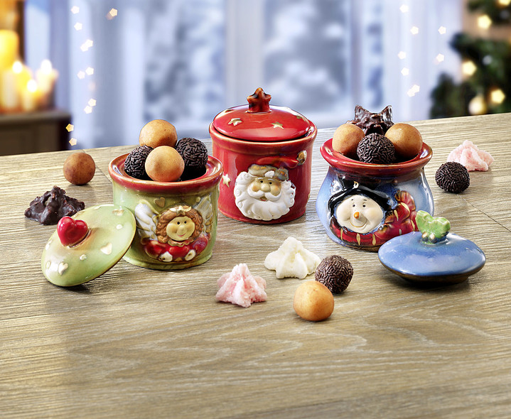 Weihnachtsleckereien - Festliche Porzellan-Töpfchen, 3er-Set, in Farbe