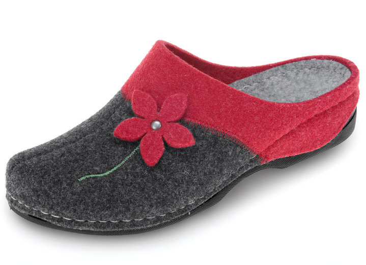 Hausschuhe - Laurina, klassische Damen-Hausschuhe, mit anatomisch geformtem Fußbett, in Größe 036 bis 042, in Farbe EISGRAU-BLAU Ansicht 2