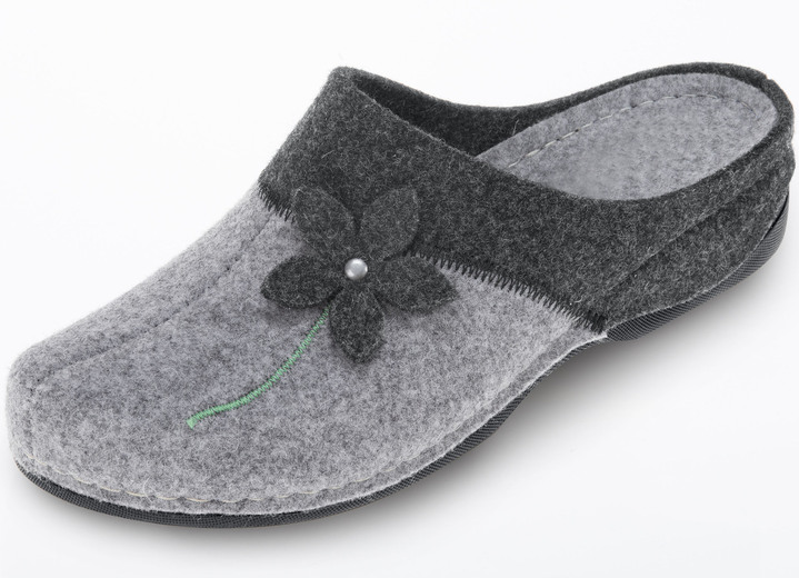 Hausschuhe - Laurina, klassische Damen-Hausschuhe, mit anatomisch geformtem Fußbett, in Größe 036 bis 042, in Farbe EISGRAU-BLAU Ansicht 6