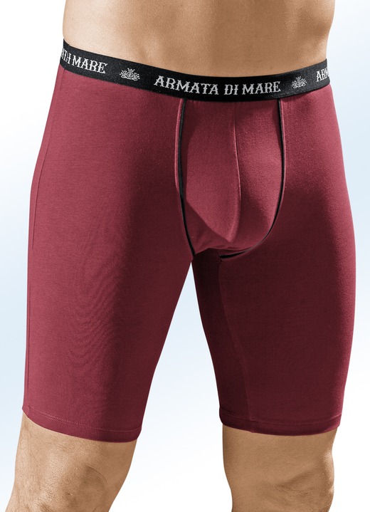 Unterwäsche - Dreierpack Longpants, mit Elastikbund, Kontrastpaspeln, in Größe 004 bis 010, in Farbe 1X BORDEAUX, 1X MARINE, 1X SCHWARZ