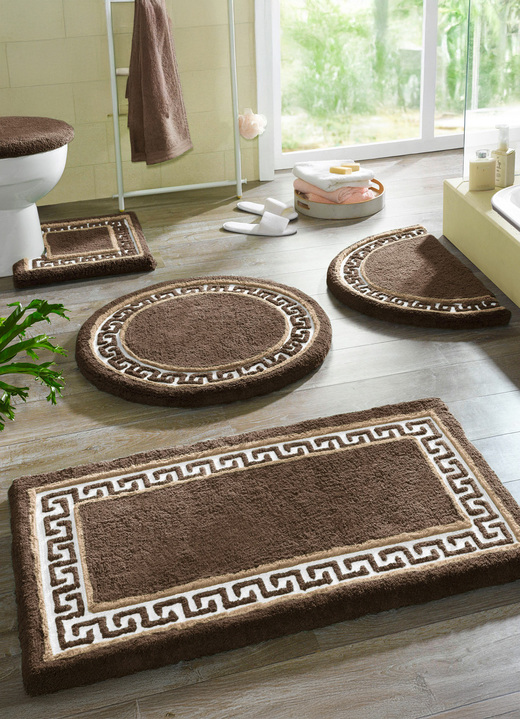 Badgarnituren - Badgarnitur mit Mäander-Bordüre, in Größe 100 (Vorleger halbrund, 50/ 80 cm) bis 112 (Deckelbezug mit Kordel, 47/ 50 cm), in Farbe BRAUN Ansicht 2