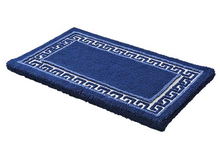 Badgarnituren - Badgarnitur mit Mäander-Bordüre, in Größe 100 (Vorleger halbrund, 50/ 80 cm) bis 112 (Deckelbezug mit Kordel, 47/ 50 cm), in Farbe BLAU Ansicht 1