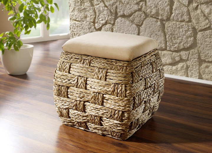 Kleinmöbel - Sitztruhe aus Naturfaser in raffinierter Flechtart, in Farbe BEIGE-NATUR, in Ausführung Sitztruhe, quadratisch Ansicht 1