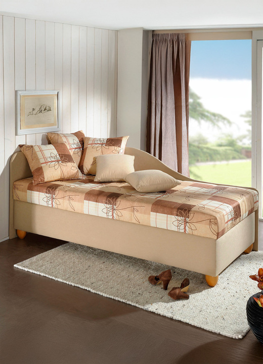 Schlafsofas - Studioliege mit rechts oder links aufstellbarem Seitenteil, in Farbe BRAUN-BEIGE, in Ausführung Studioliege ohne Kissen Ansicht 1